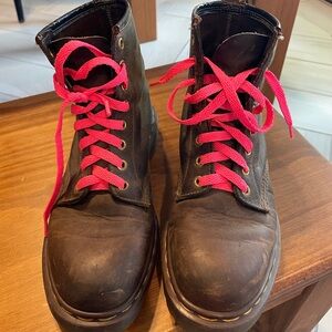 Dr Martens Brown Boots with Pink Laces